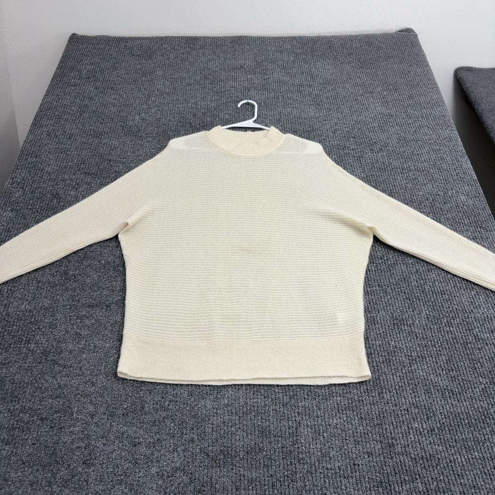 Rachel Zoe Sweater Womens M Cream Cashmere Mock Neck Ribbed Knit Minimalist